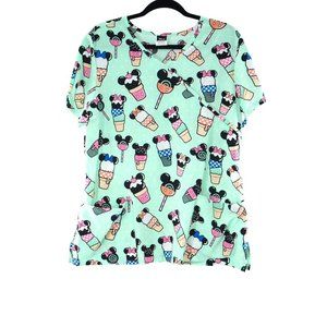 Disney Ice cream Social Scrub Top Women V Neck Short Sleeve Pockets Shirt Sz L
